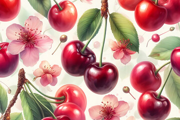 background with cherries,illustration with  cherries,Generative AI