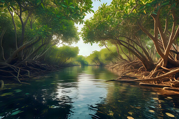 River in the tropical mangrove forest 