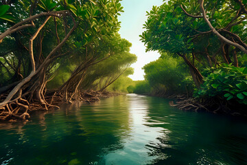 Fototapeta premium tropical river with mangrove forest