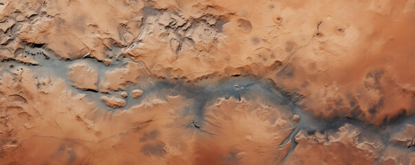 Naklejka premium Arid landscape, top view from satellite, dry land, desert, generated ai