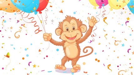 Orangutan celebrating with balloons