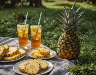 A pineapple-themed picnic with pineapple-shaped sandwiches, pineapple salsa, and pineapple-infused...