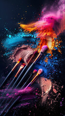 Vibrant Artistic Explosion with Brushes