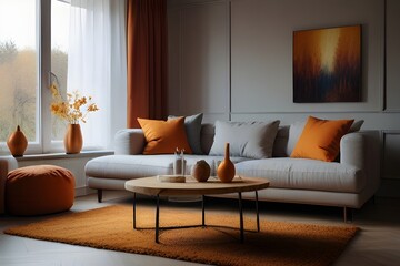 Cozy living room interior inspired by autumn colors Generative AI 
