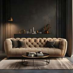 Luxurious Contemporary Sofa Set in a Moody Interior Design Showroom Rendering