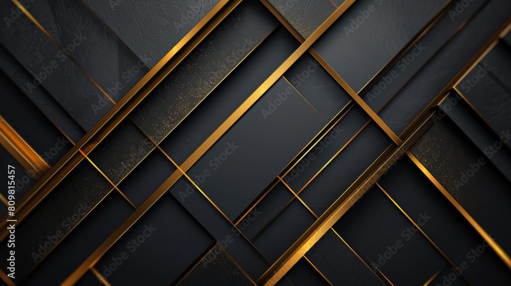Aufkleber minimalist abstract art with gold lines on black background in orderly pattern.