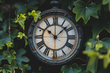 Fototapeta premium Time Concept Art, Old Clock Work Wallpaper, Park Background Illustration