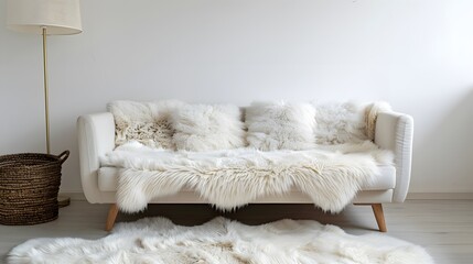 White sofa with fluffy sofa cushions