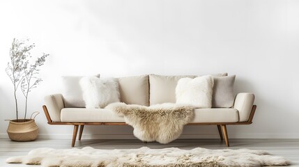 White sofa with fluffy sofa cushions