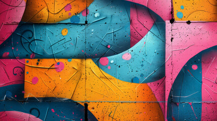 Explosive colors and patterns in abstract graffiti on urban wall.
