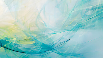 Artistic abstract wallpaper with soft lines and geometric elements in a refreshing mix of sky blue and soft lime