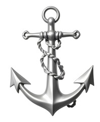 A silver metal anchor with a curved shank and two flukes