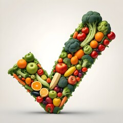 A large letter V made up of various fresh fruits and vegetables