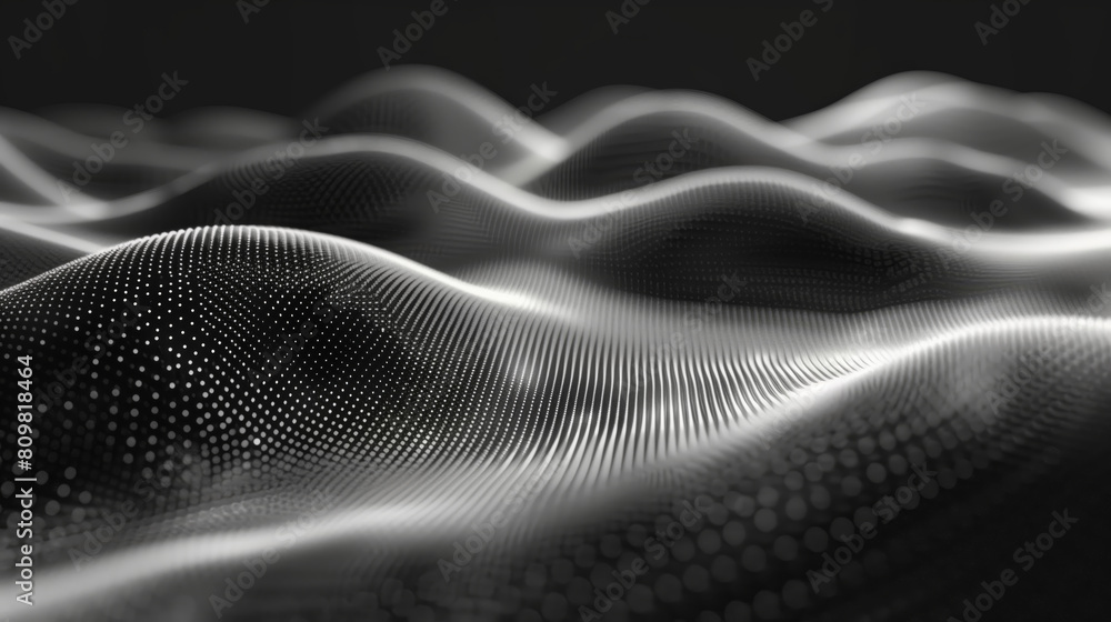 Poster a black and white abstract background featuring dynamic and curving wavy lines creating a sense of m