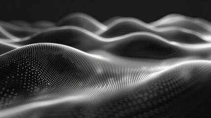 A black and white abstract background featuring dynamic and curving wavy lines creating a sense of movement and rhythm