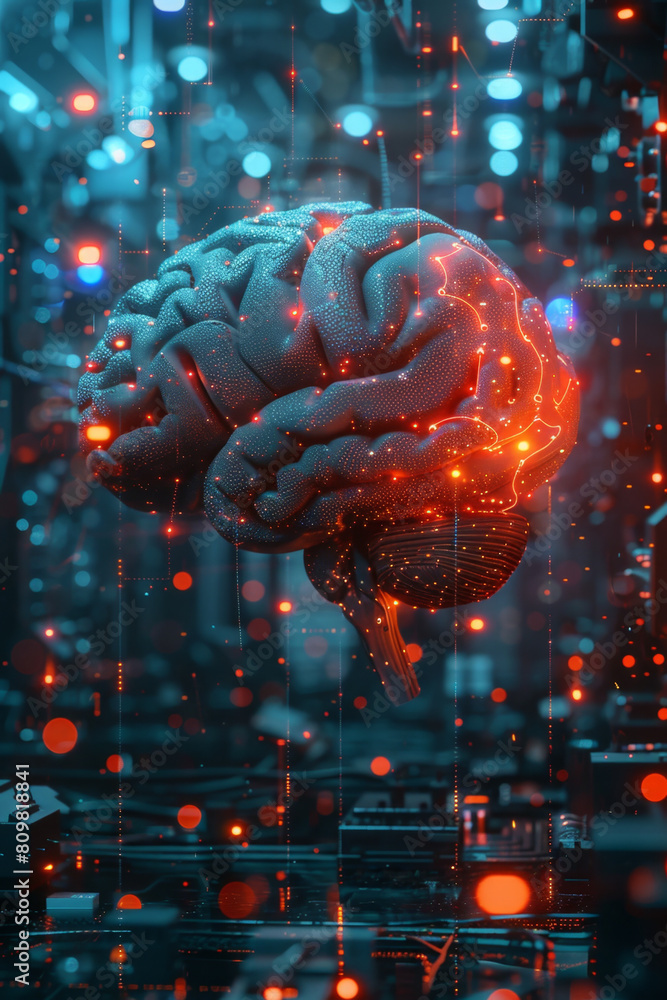 Poster ai brain processing digital data