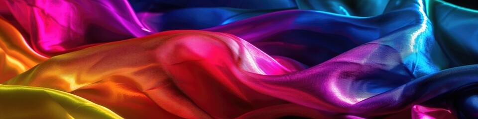 Neon pink and blue hues dance across a silk fabric landscape