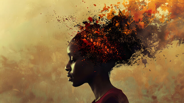 powerful visual metaphor of social media addiction, with a young woman's head bursting open from the pressure of excessive information.information illustrated by a young woman's brain exploding .