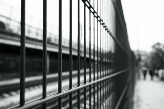 Close up of fence in black and white