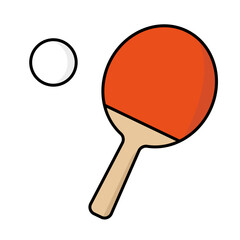 Illustration depicting an orange racket and a white table tennis ball on a white background