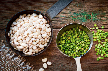 legumes: white beans and green peas
