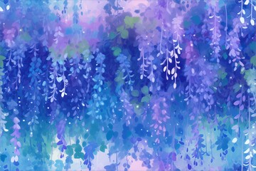 Watercolor bluebell leaves that combine shades of blue and purple in a dreamy seamless design.