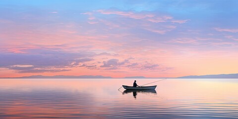 Minimalist Twilight: Silhouette of Man in Boat on Quiet Waters