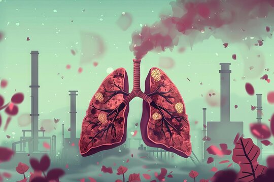harmful habits diseased smokers lungs in polluted environment serious health consequences awareness illustration