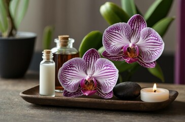 Tranquil Spa Setting with Orchids and Candles