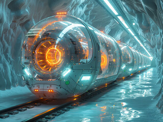 The Light Train of Future Technology Passing Through Tunnels
