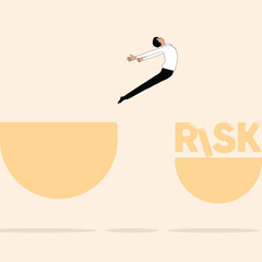 Vector businessman jumping to success having risk, crisis management concept and challenge in business