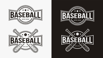 Black and white badge emblem of baseball logo vector illustration