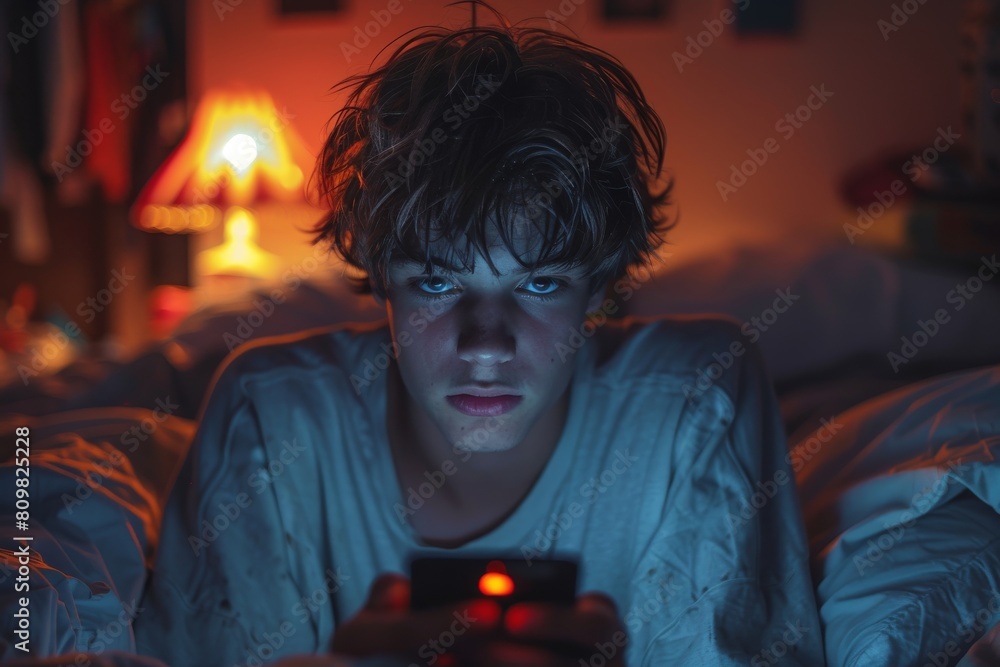 Poster A person sits in a dark room illuminated only by the light of a smartphone, creating an intimate and private atmosphere