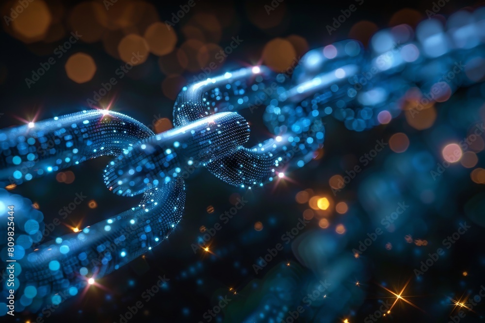 Aufkleber vivid depiction of blockchain links shimmering in a network, signifying security, technology, and di