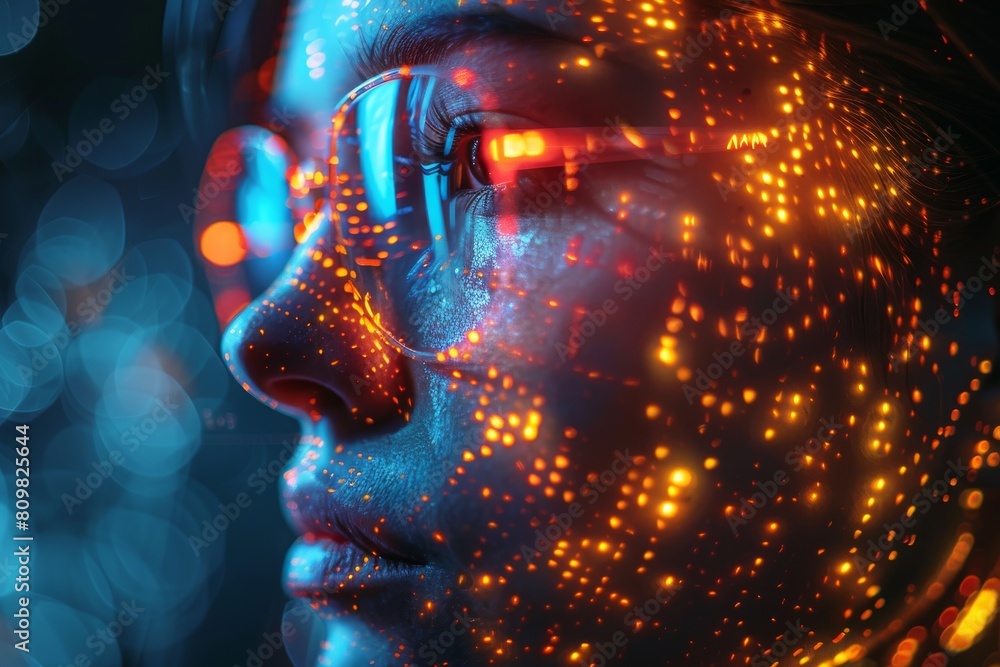 Poster a high-quality, blurred and abstract background with a smooth gradient of blue to orange with bokeh 