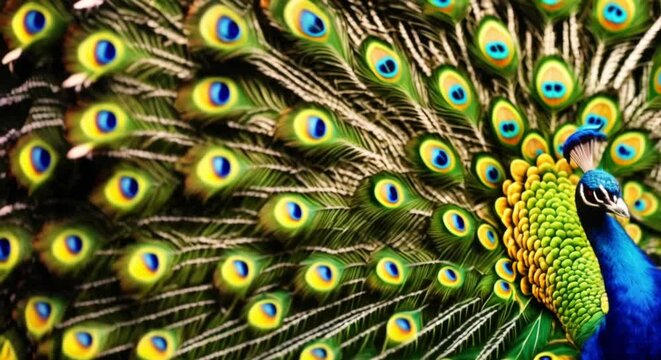 peacock spreading beautiful colorful feathers