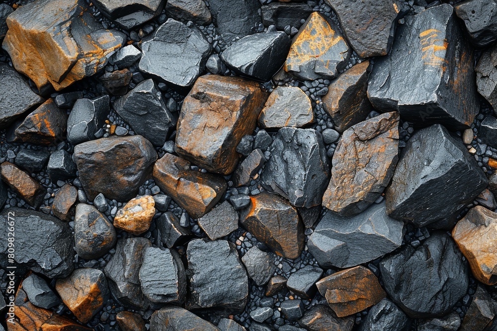 Poster this image captures a beautiful array of angular rocks with sporadic touches of rustic orange, illus