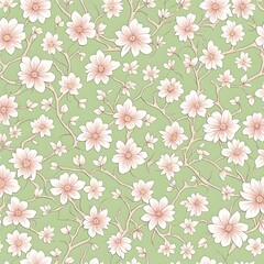 Japanese Sakura Blossom Seamless Pattern