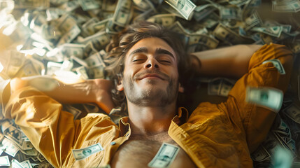 Fototapeta na wymiar man lying on money
