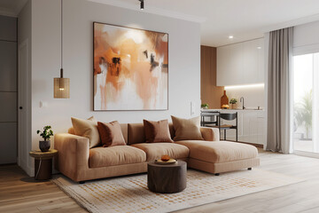 Contemporary Living Room, Furnitured Home Interior Design, Flat Apartment