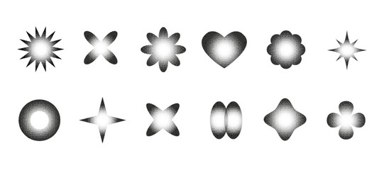 Y2K aesthetics shapes in Pixel art halftone style