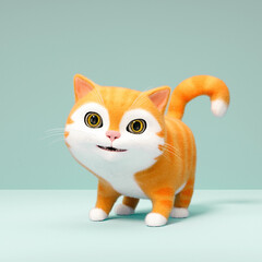 Adorable cat staying on floor. 3d cartoon character - 809828694