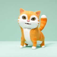Adorable cat staying on floor. 3d cartoon character - 809828803