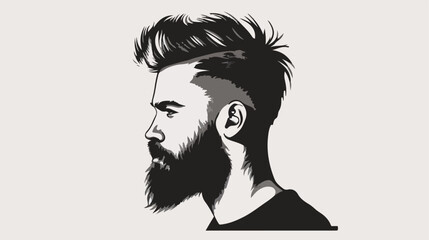 Male face with taper fade haircut and beard in mono