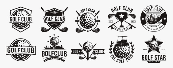 Set of vintage badge emblem Golf club, golf tournament logo vector icon on white background