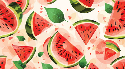 Watermelon fresh fruit slice with leafs pattern vector