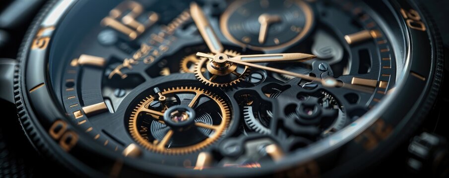 Luxury watch with a skeleton dial, exposing its intricate inner workings.