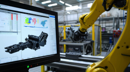 Production dashboard on a monitor in the manufacturing plant, providing real-time insights into factory operations. AI generative innovation enhances manufacturing efficiency.