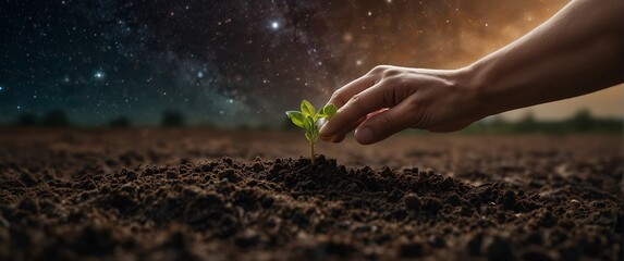 Expert hand of farmer checking soil health before growth a seed of vegetable or plant seedling, Business or ecology concept, analyze complex data sets in real-time, with a digital interface overlaid o