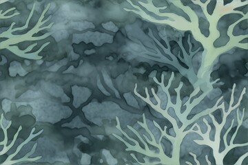 Watercolor coral and seaweed, in soothing shades of monotone seamless pattern